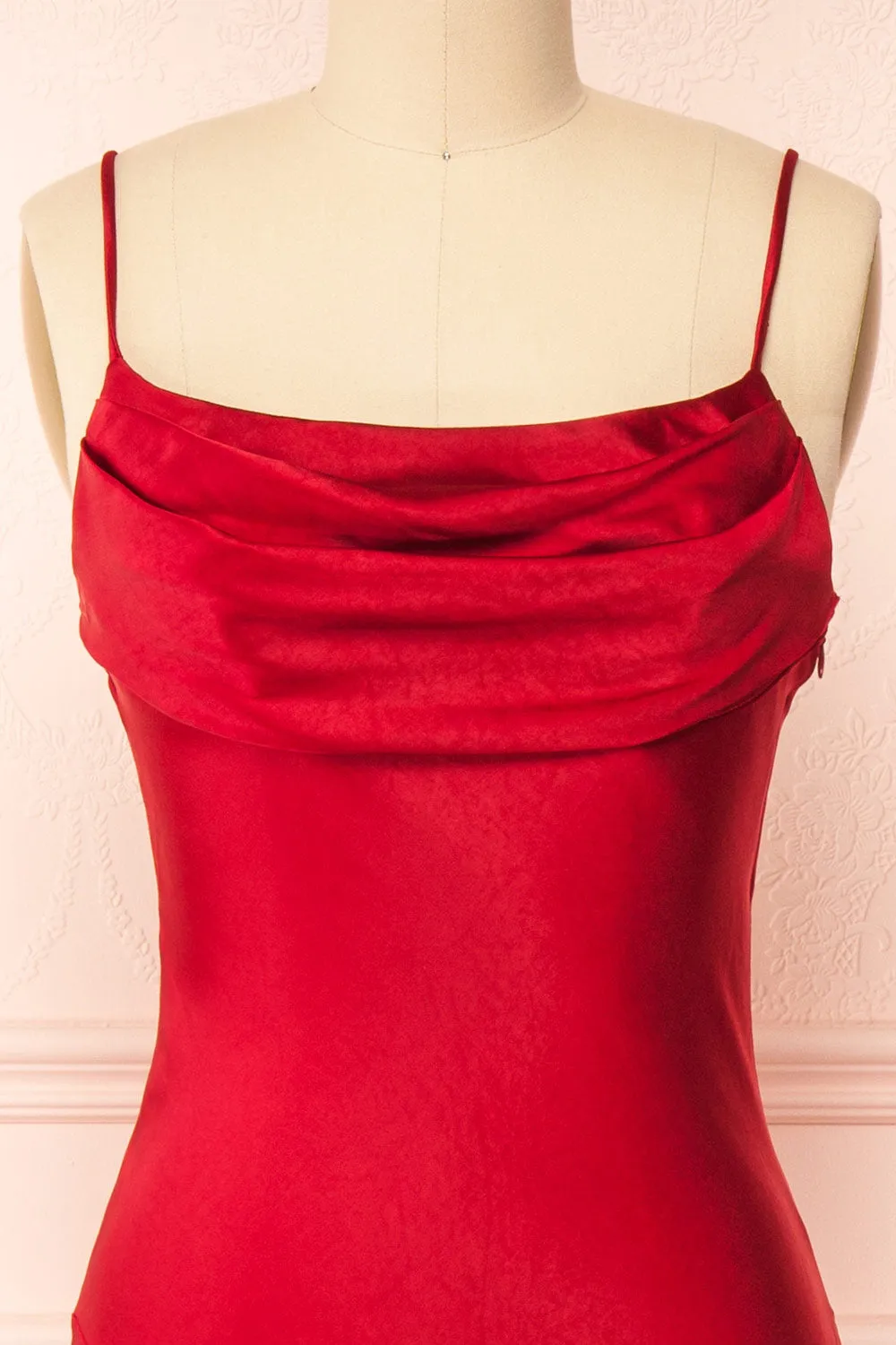 Meari Red | Cowl Neck Satin Midi Dress