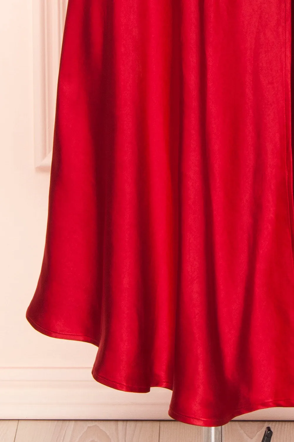 Meari Red | Cowl Neck Satin Midi Dress