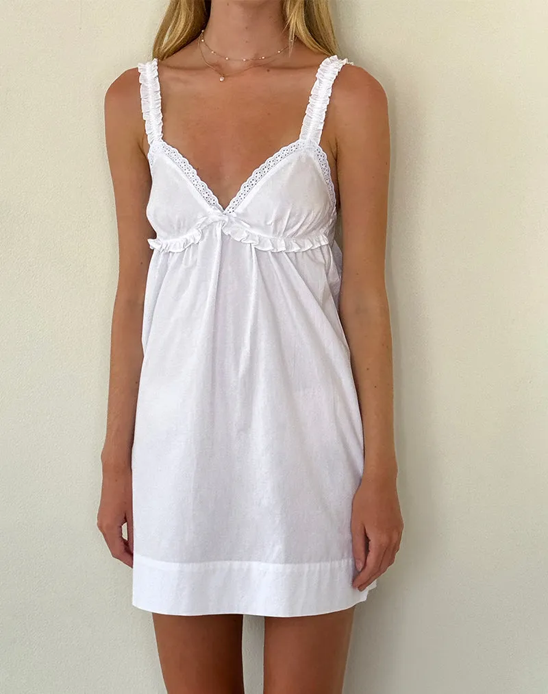 Melda Tea Mini Dress in Poplin White