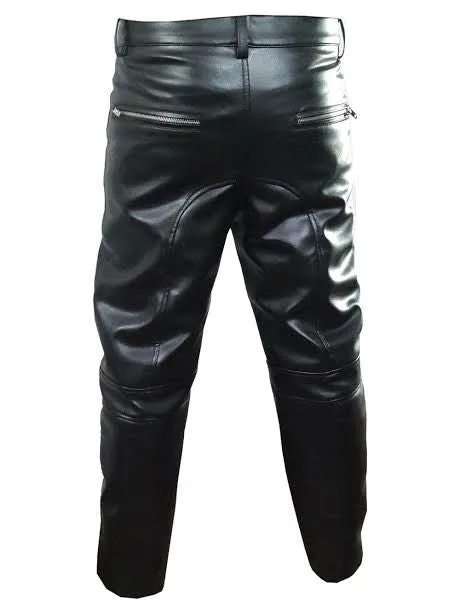 Mens Black Leather Bikers Jeans Pants Trouser - J8