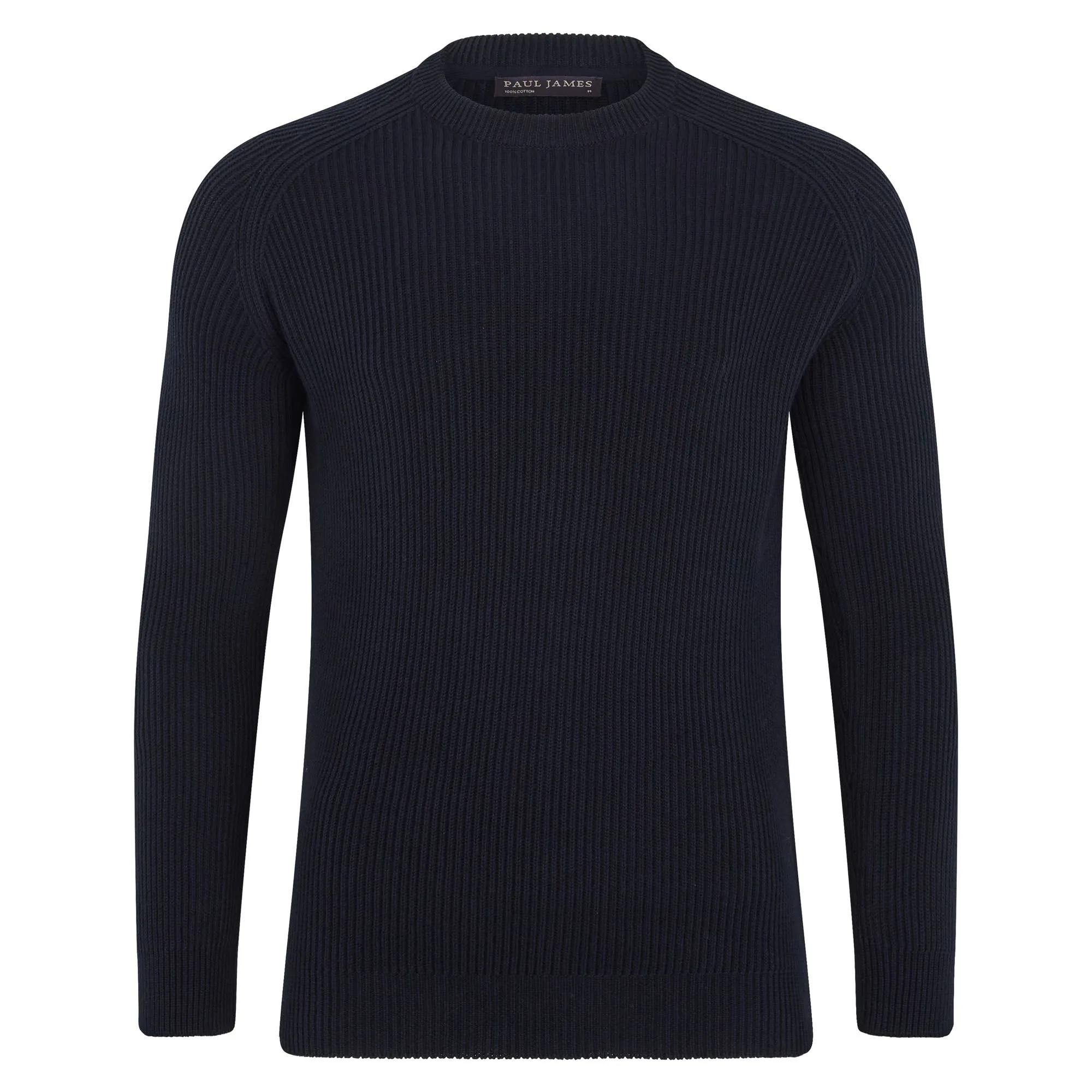 Mens Midweight Cotton Ribbed Crew Neck Jumper