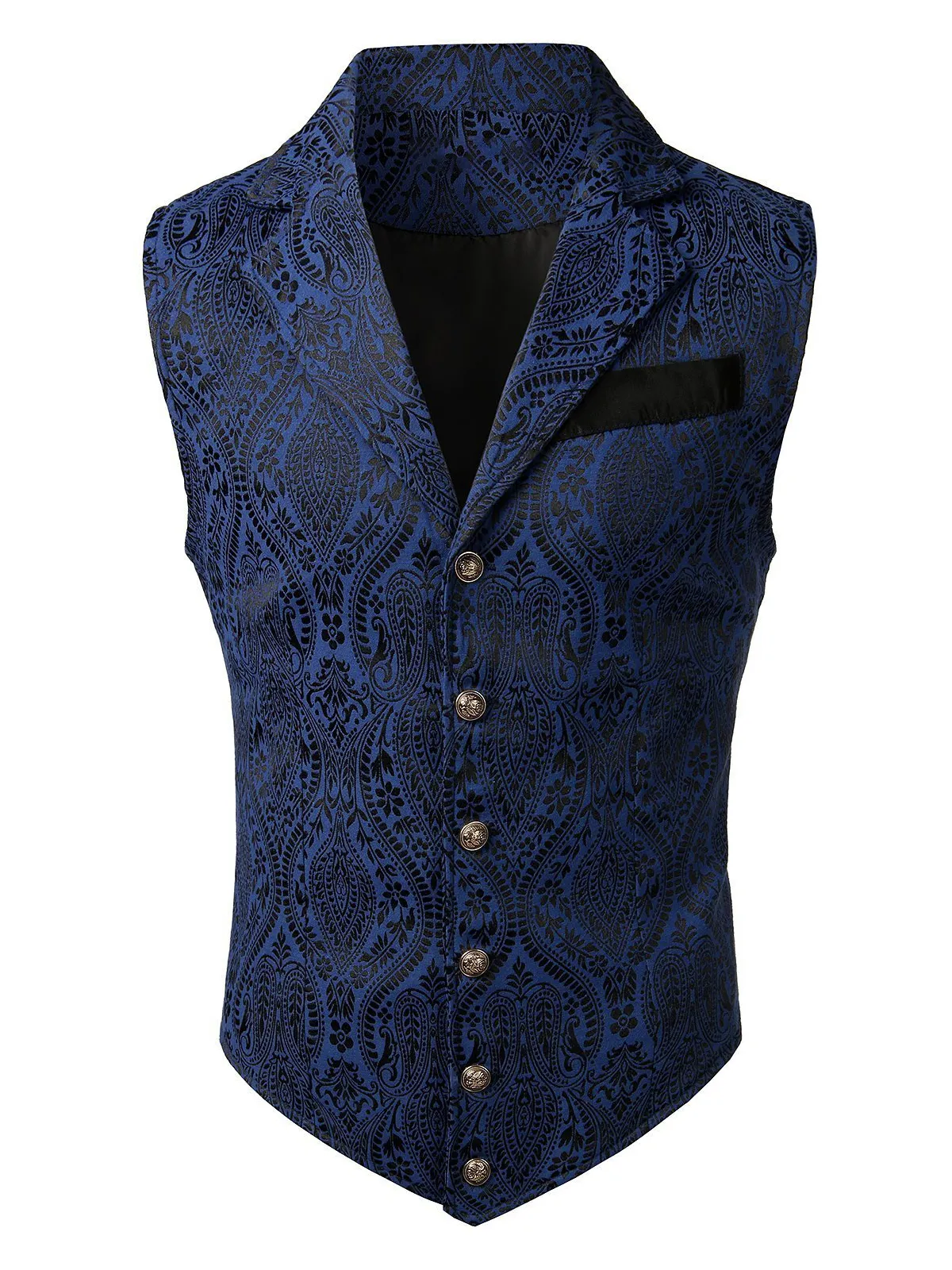 Men's Victorian Suit Vest Steampunk Gothic Waistcoat Vintage Paisley Floral Navy Vest