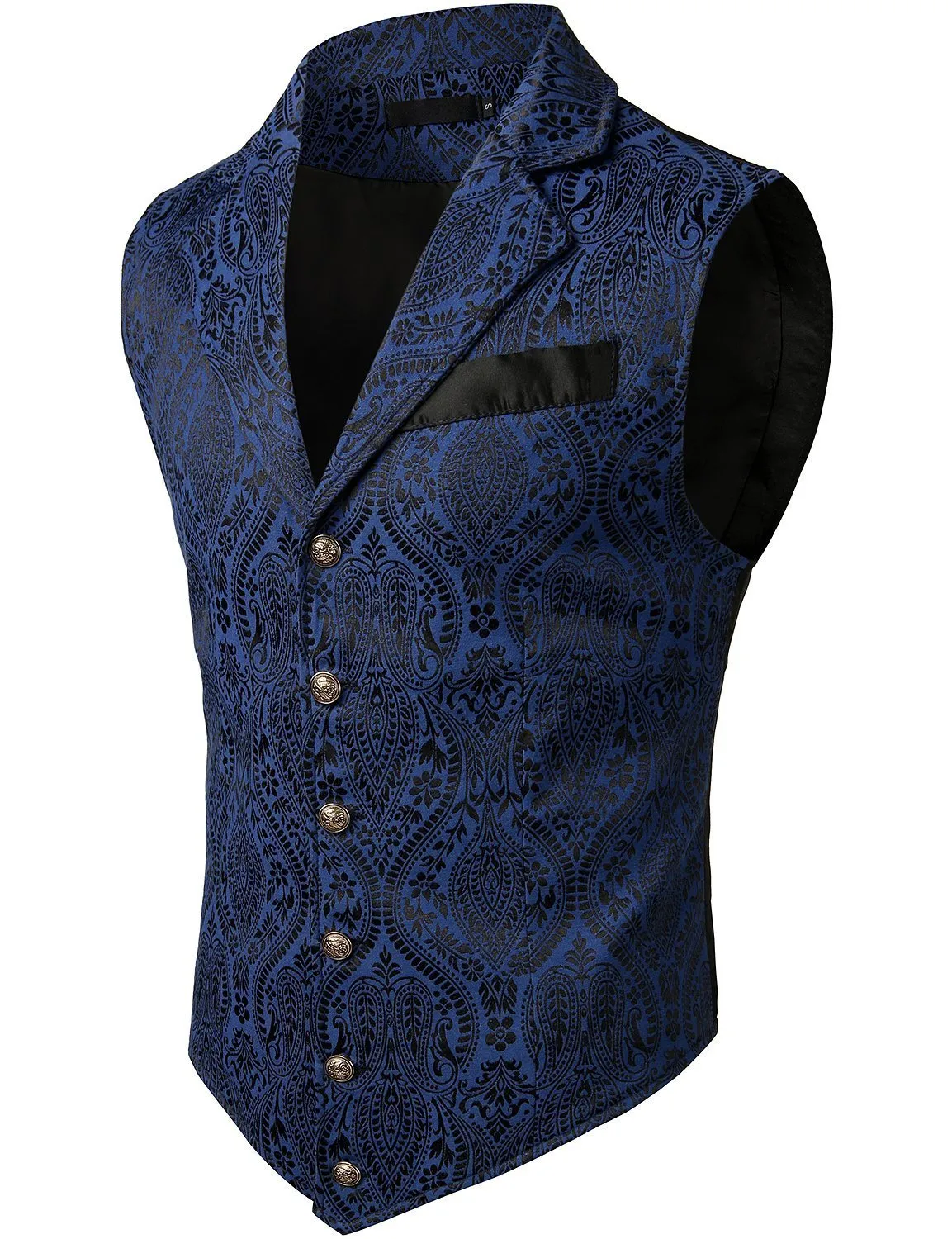 Men's Victorian Suit Vest Steampunk Gothic Waistcoat Vintage Paisley Floral Navy Vest