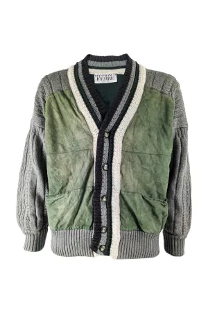 Mens Vintage Cable Knit & Suede Varsity Jacket, 1980s