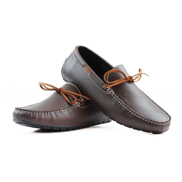 Mens Zasel Anchor Slip On Dark Brown Leather Boat Shoes