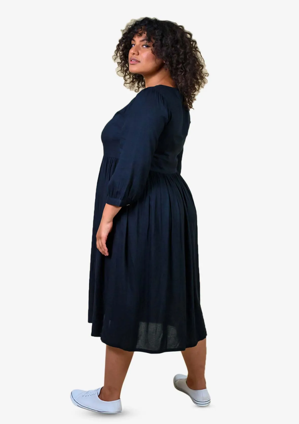 Midi Dress With Gathered Waist