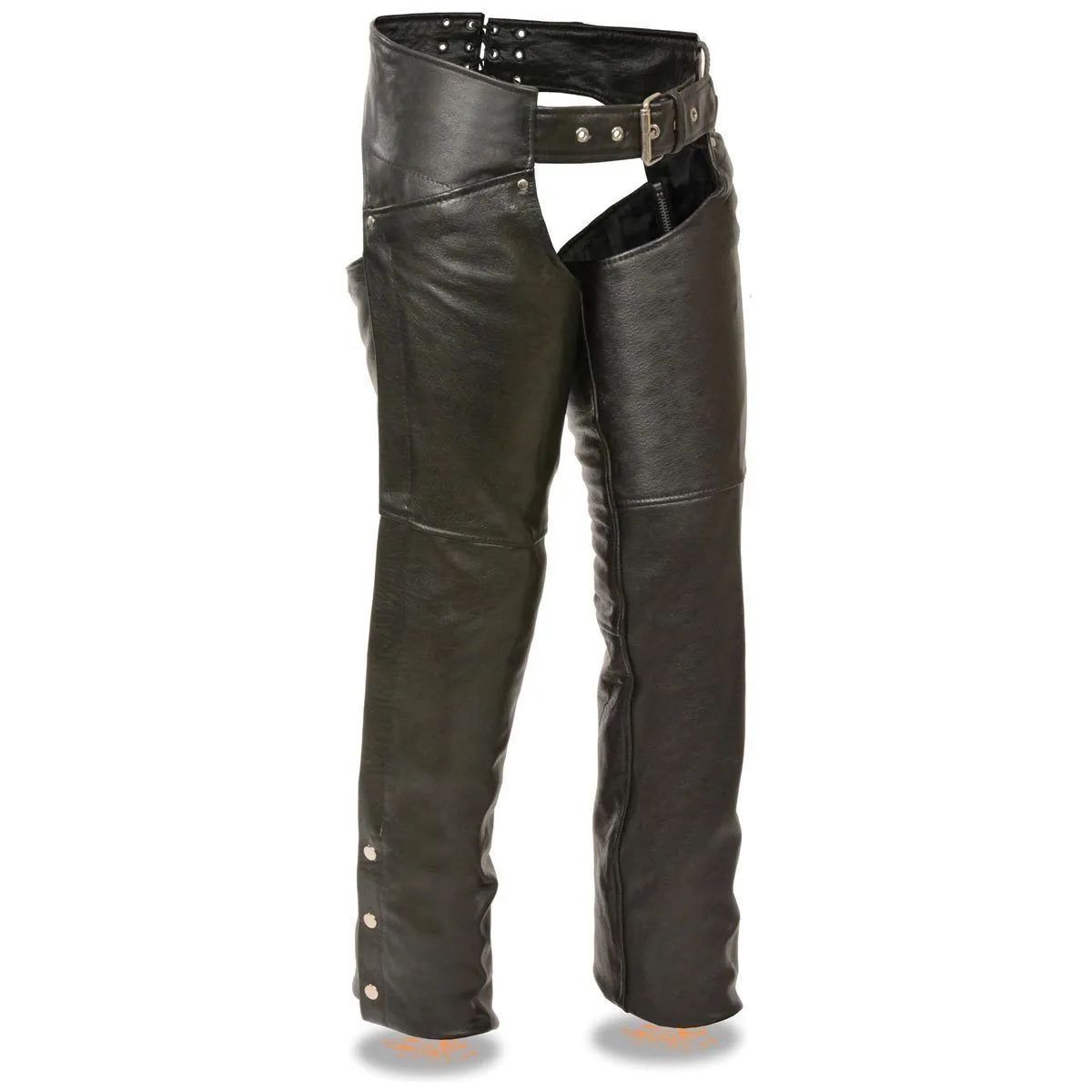 Milwaukee Leather Chaps for Women Black Premium Skin - Deep Hip Pockets Back Thigh Laces Motorcycle Chap - SH1173