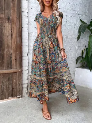 Mireya - Paisley Print V Neck Dress