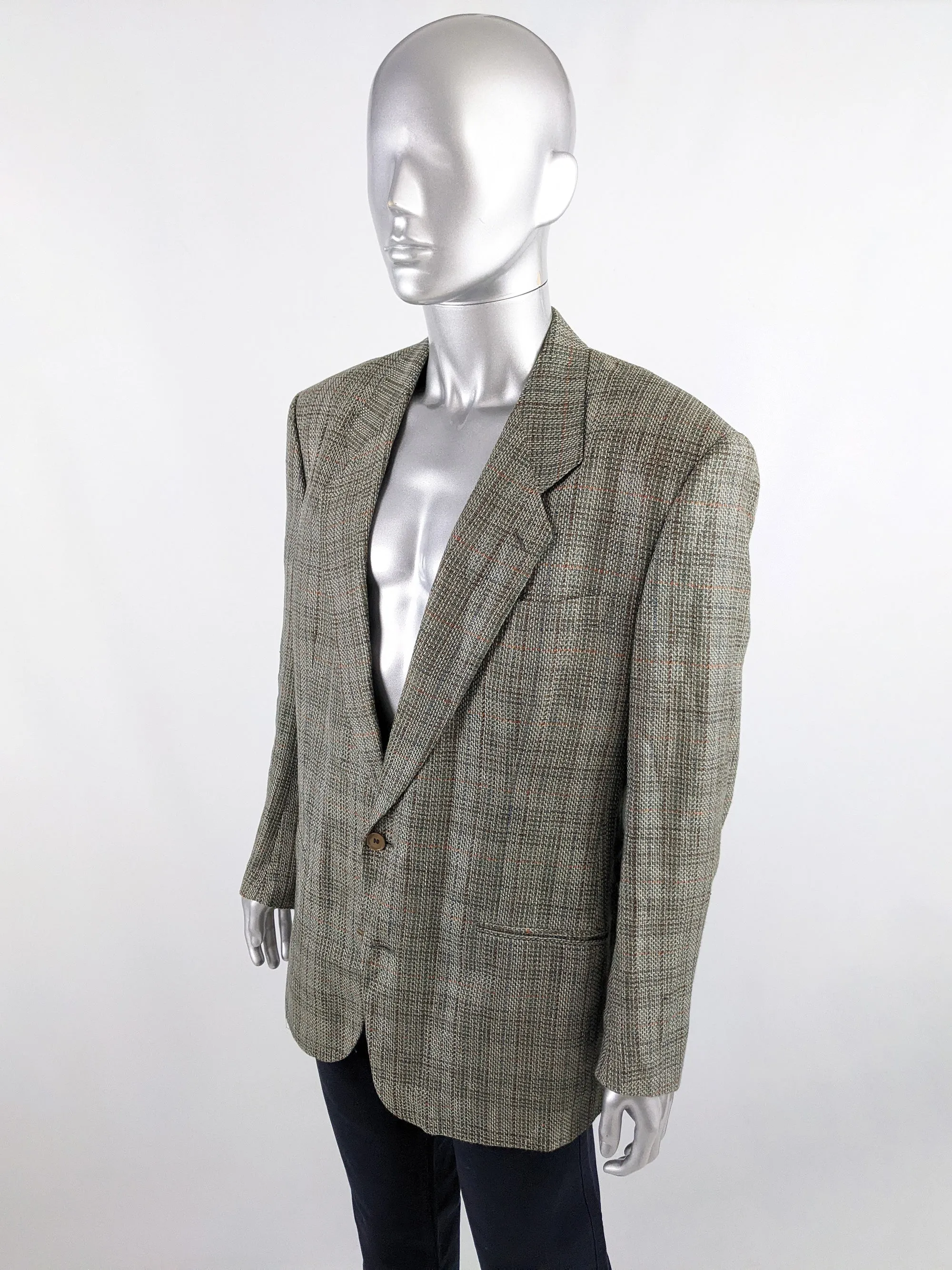 Missoni Vintage Mens Green Linen, Silk & Wool Tweed Blazer, 1980s