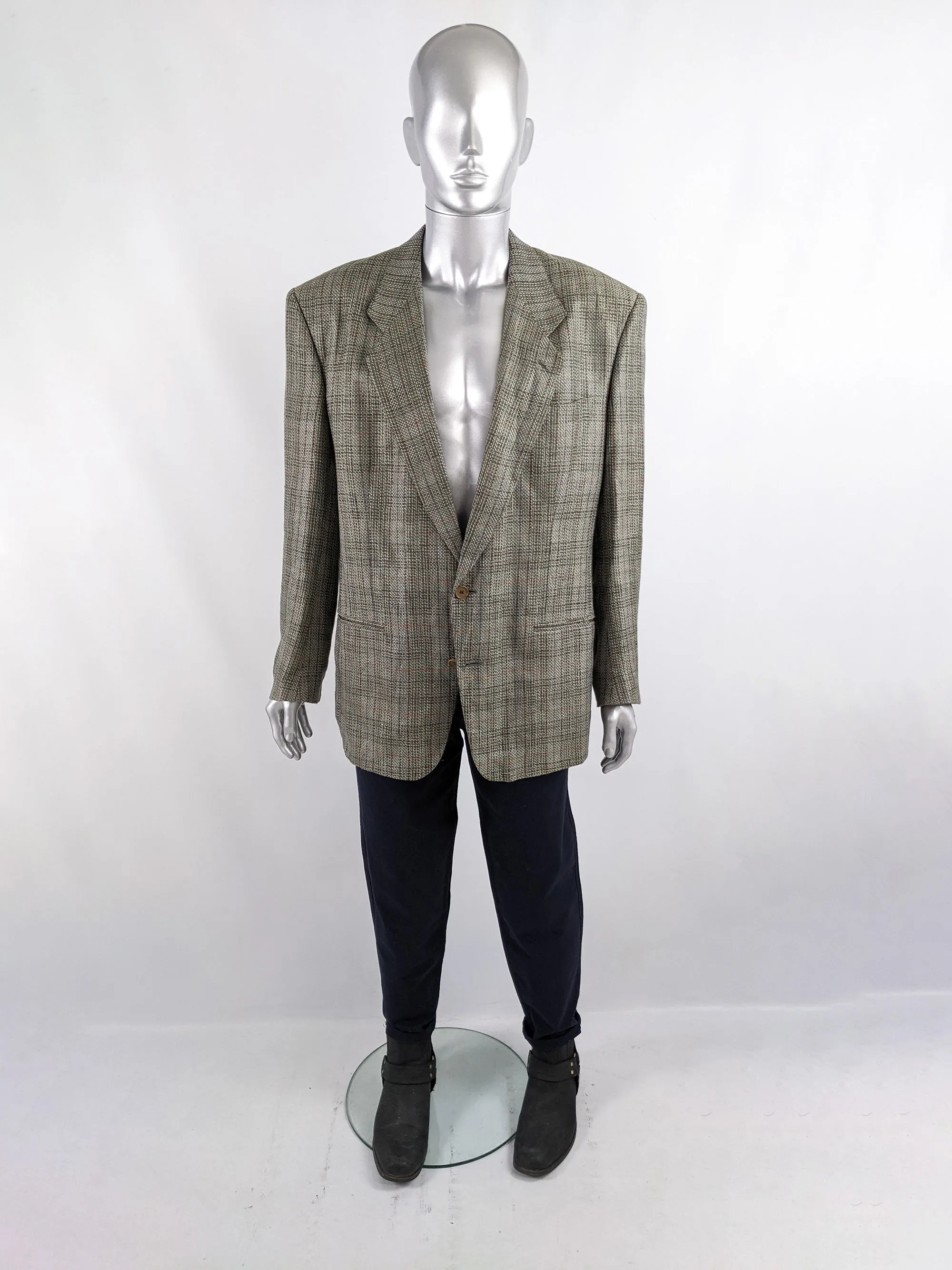 Missoni Vintage Mens Green Linen, Silk & Wool Tweed Blazer, 1980s