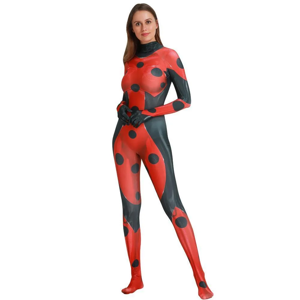 MrBug Female Halloween Cosplay Miraculous Ladybug Costume Zentai Bodysuit