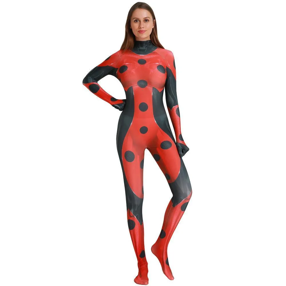 MrBug Female Halloween Cosplay Miraculous Ladybug Costume Zentai Bodysuit