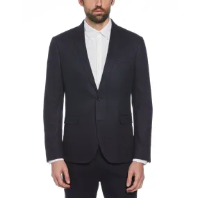 Navy Linen Wool Blend Knit Blazer