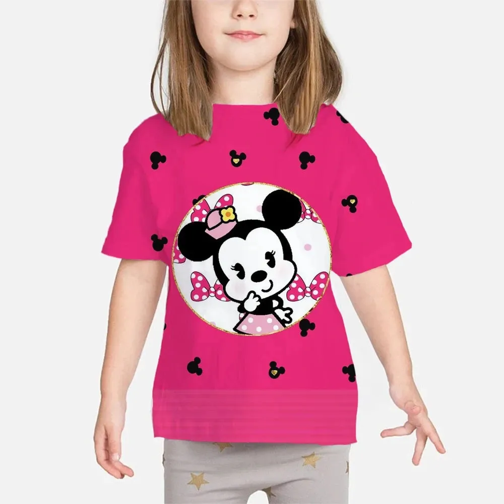 New Summer Kids Cartoon T-Shirt Minnie Mouse Short Sleeve Fashion Breathable Casual Adult Kids Teen Identical 3d Casual T-Shirt