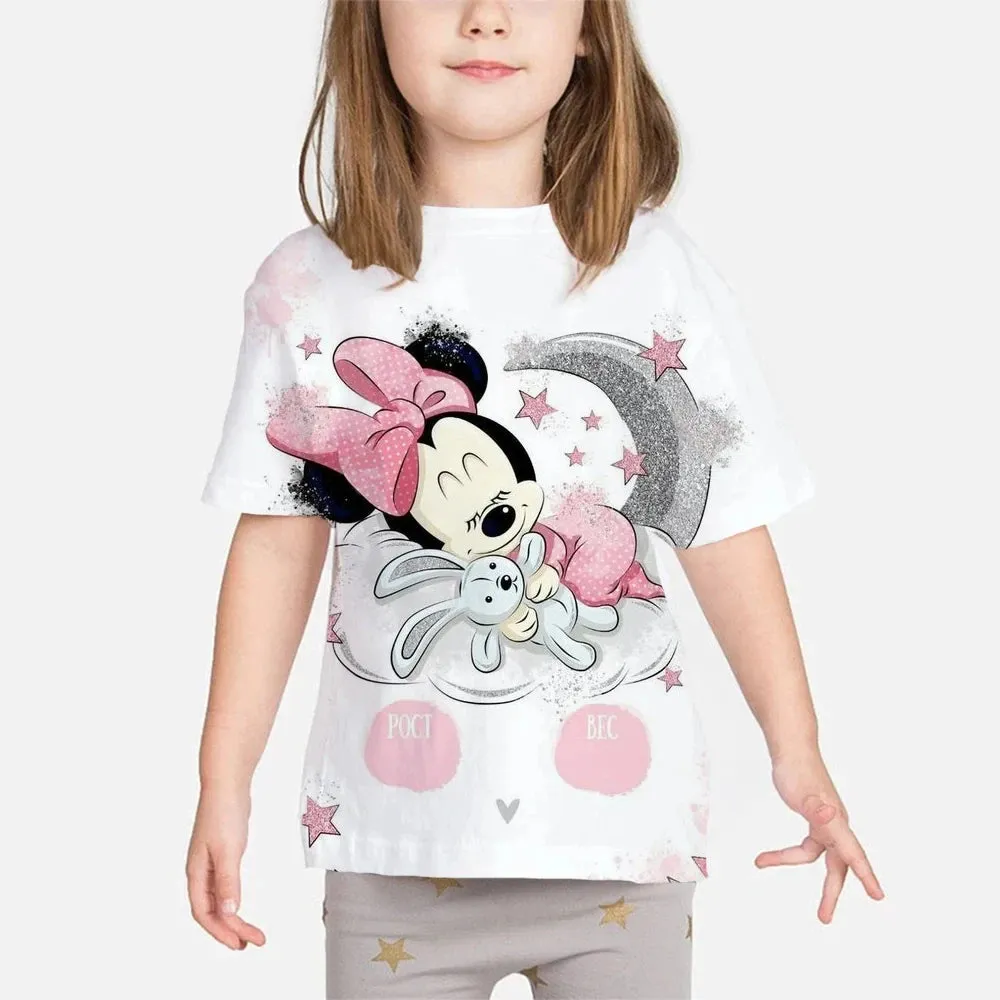 New Summer Kids Cartoon T-Shirt Minnie Mouse Short Sleeve Fashion Breathable Casual Adult Kids Teen Identical 3d Casual T-Shirt