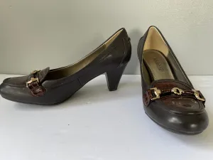 New Womens Madeline Stuart Paisley Size 7 Brown Leather Slip On Pump High Heels Dress Shoes