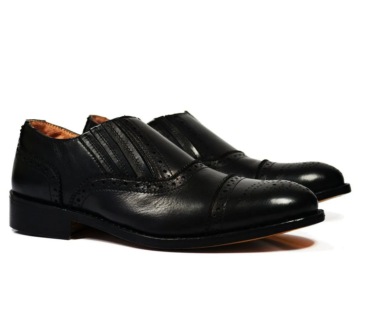 OSCAR Black Wing-Tip Loafers, All Leather by Paul Malone