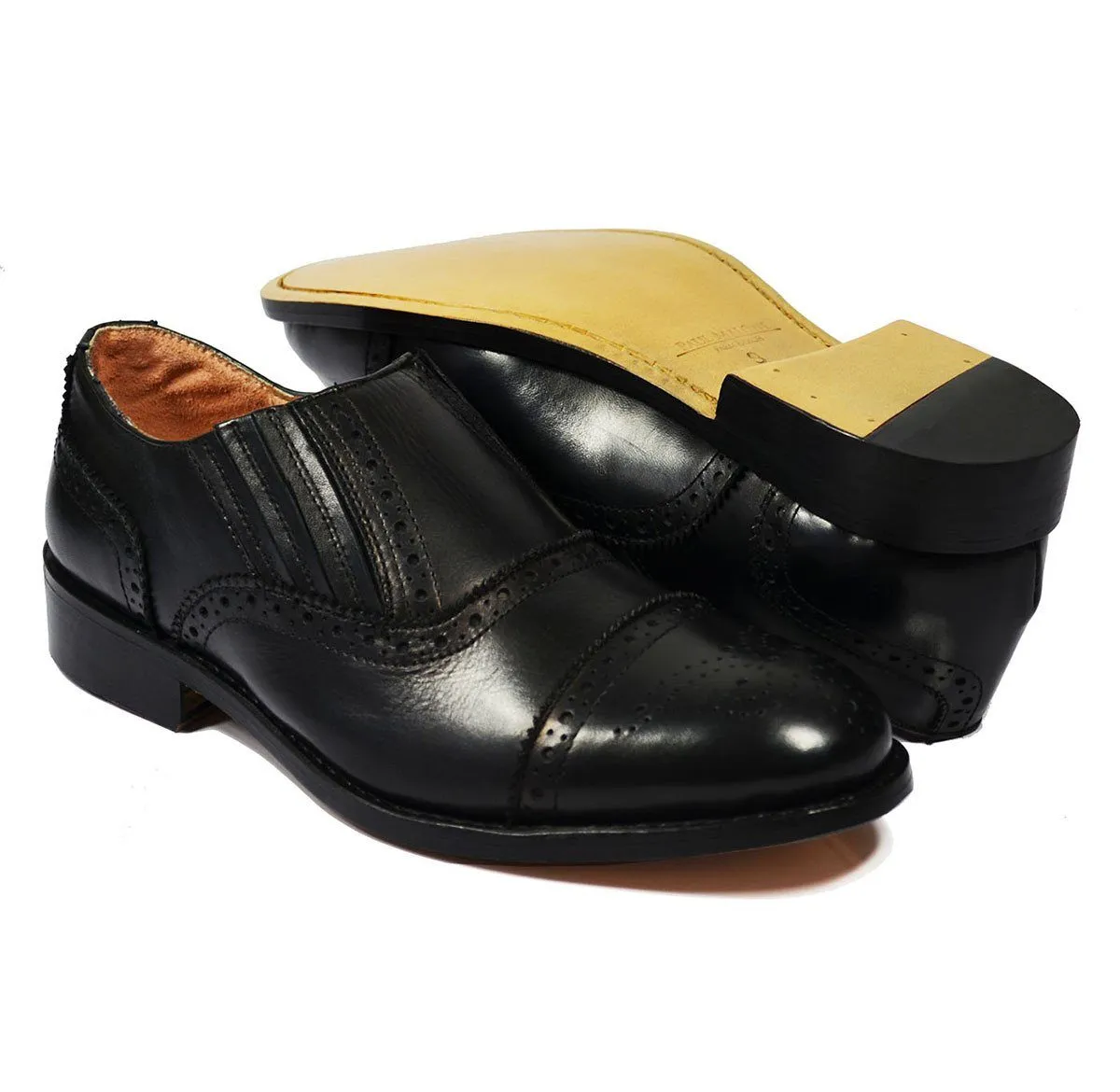 OSCAR Black Wing-Tip Loafers, All Leather by Paul Malone