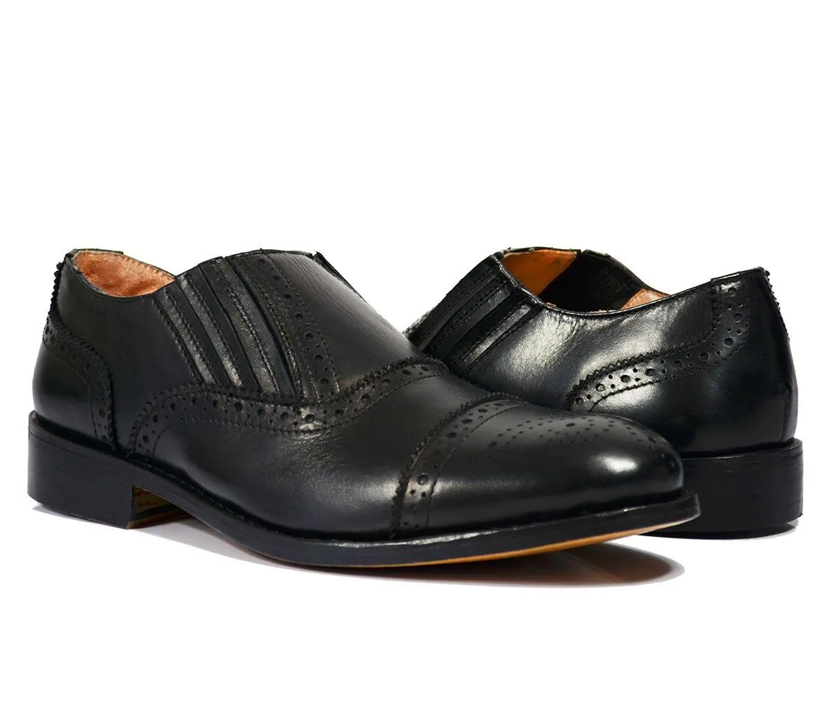 OSCAR Black Wing-Tip Loafers, All Leather by Paul Malone