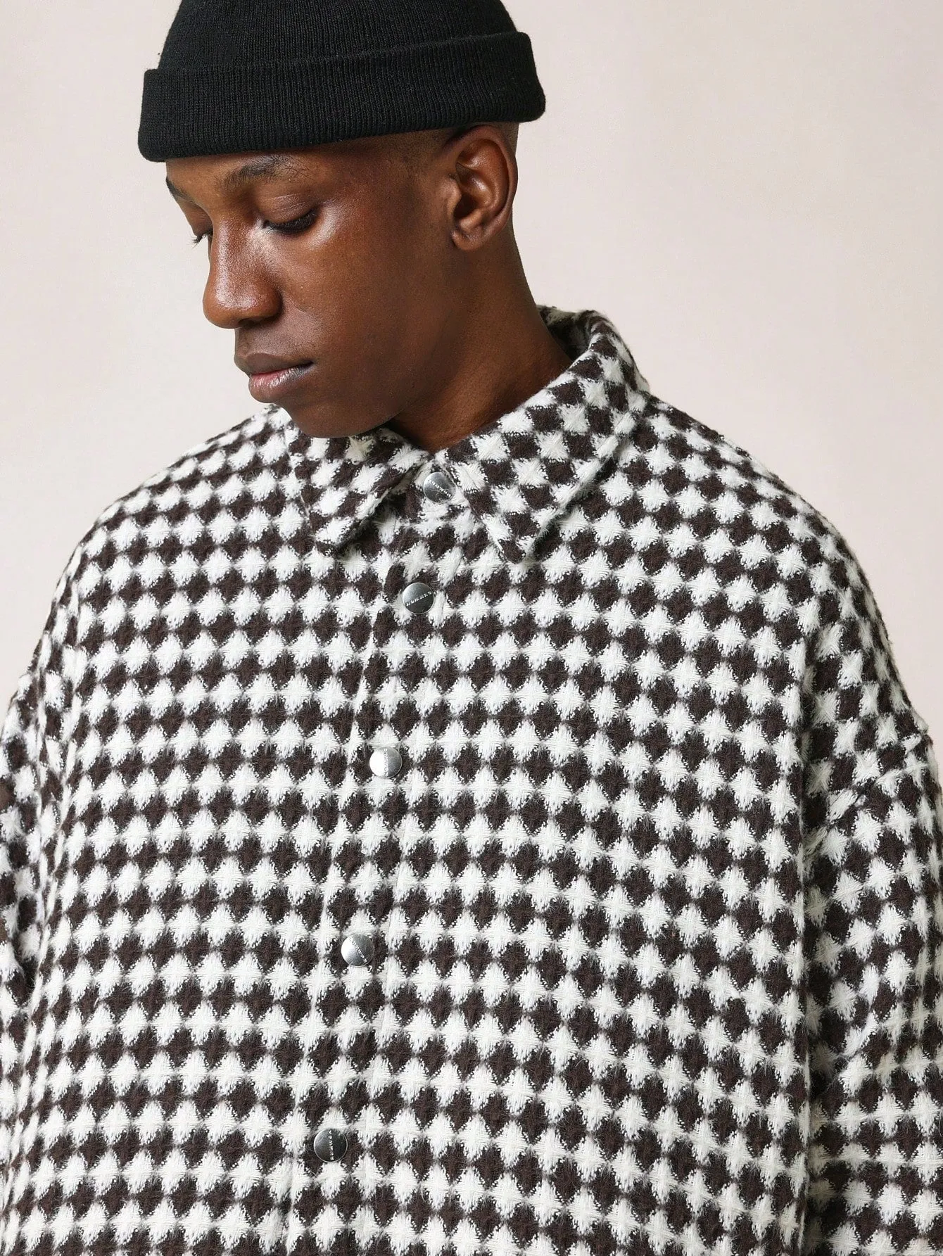 Oversized Fit Waffle Checked Shacket