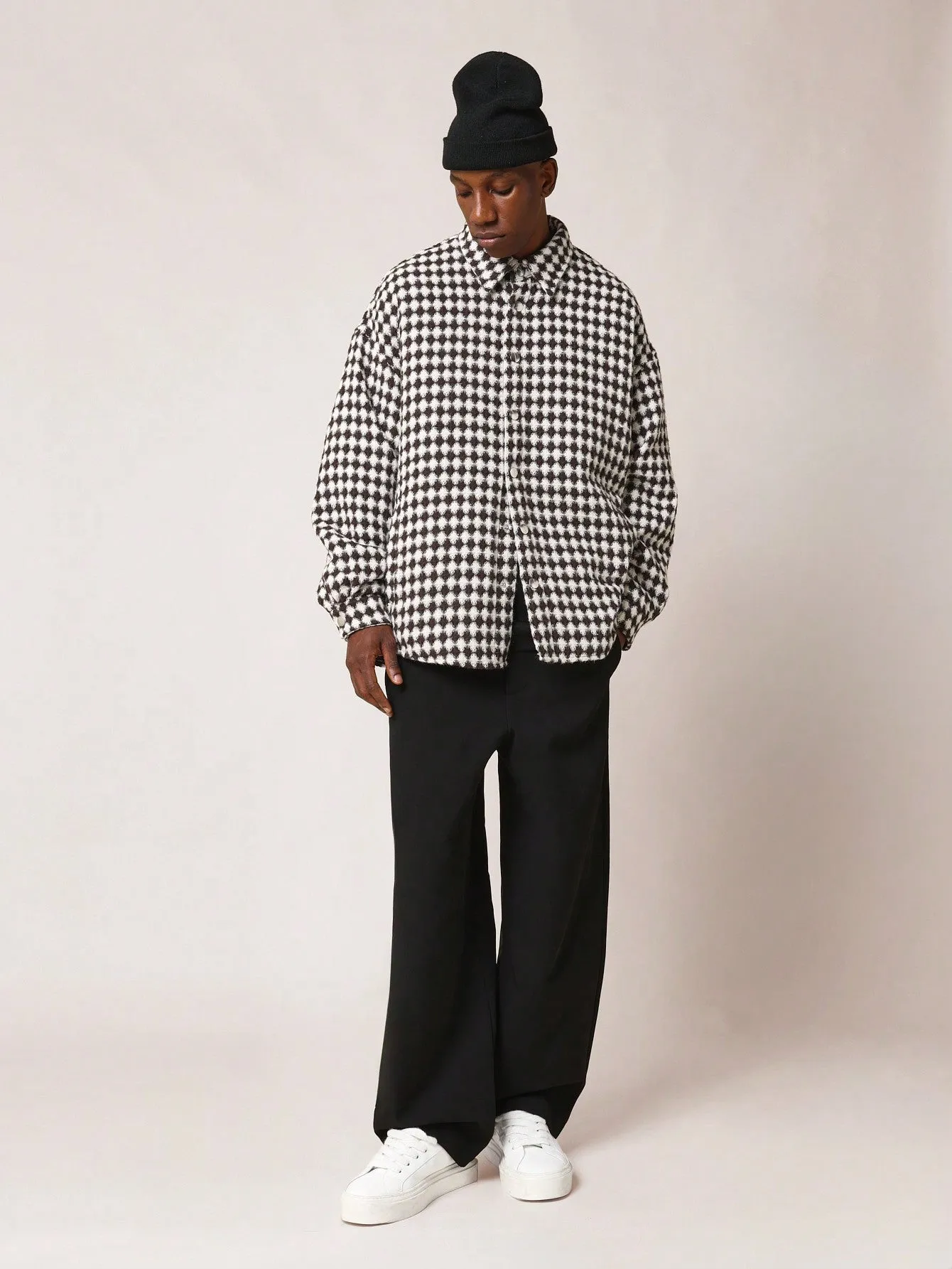 Oversized Fit Waffle Checked Shacket