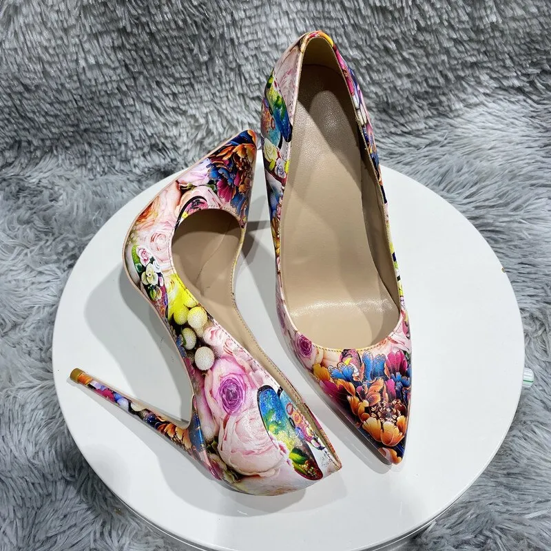 Painted Floral Print Stiletto Pumps