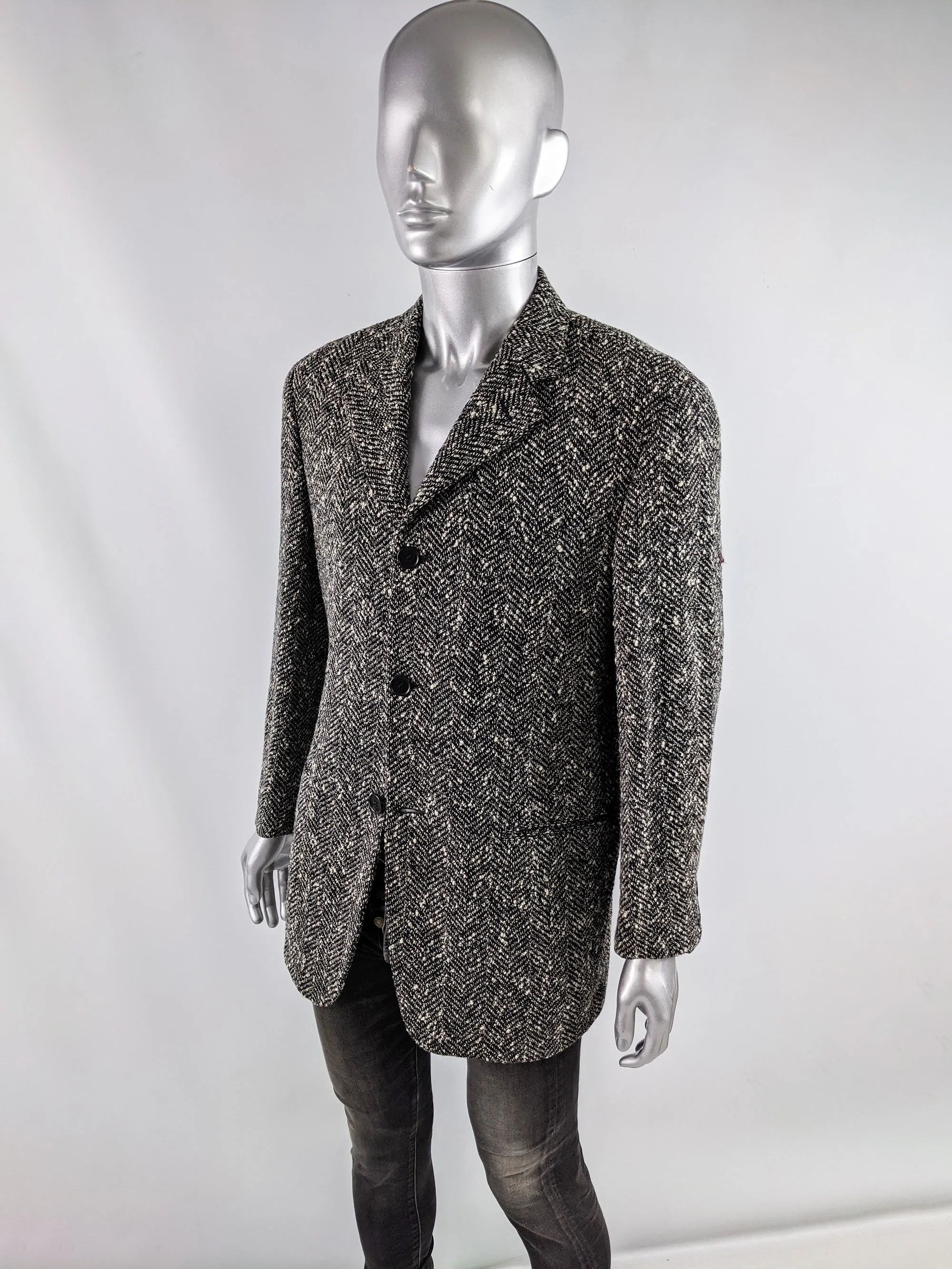 Pal Zileri Vintage Mens Black & White Tweed Blazer, 1980s