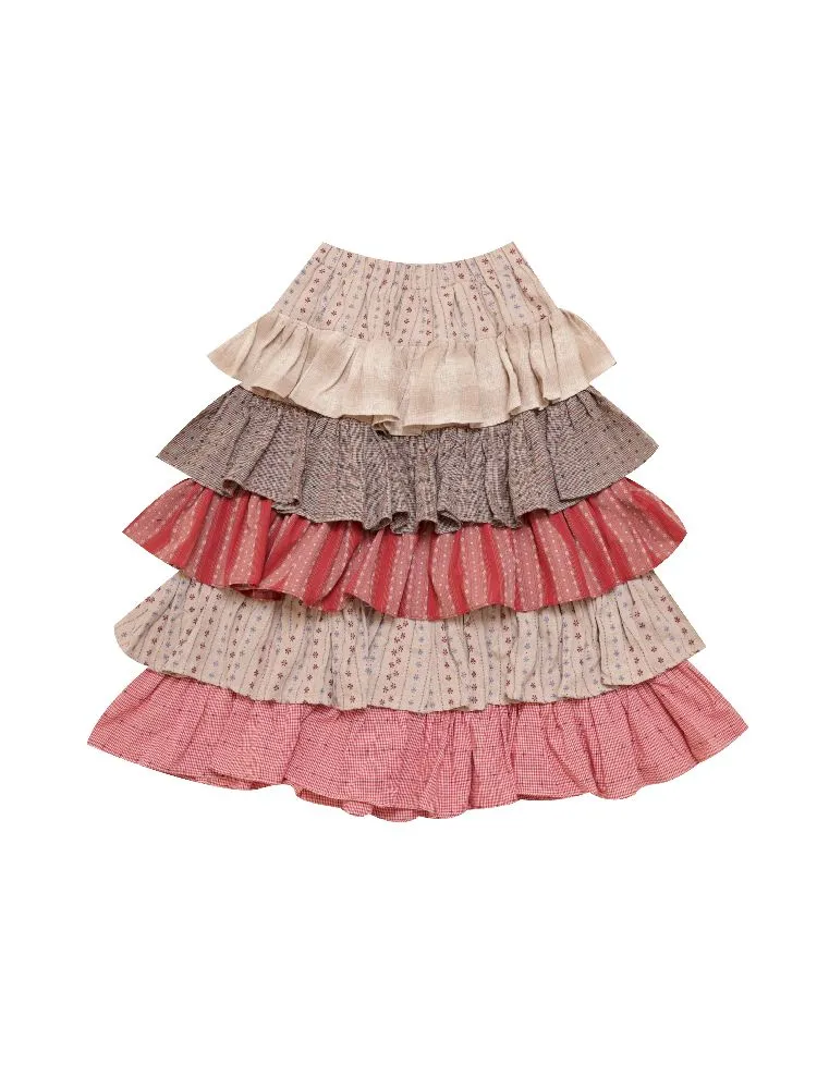 Patchwork Jacquard Layered Cake Skirt【s0000010894】