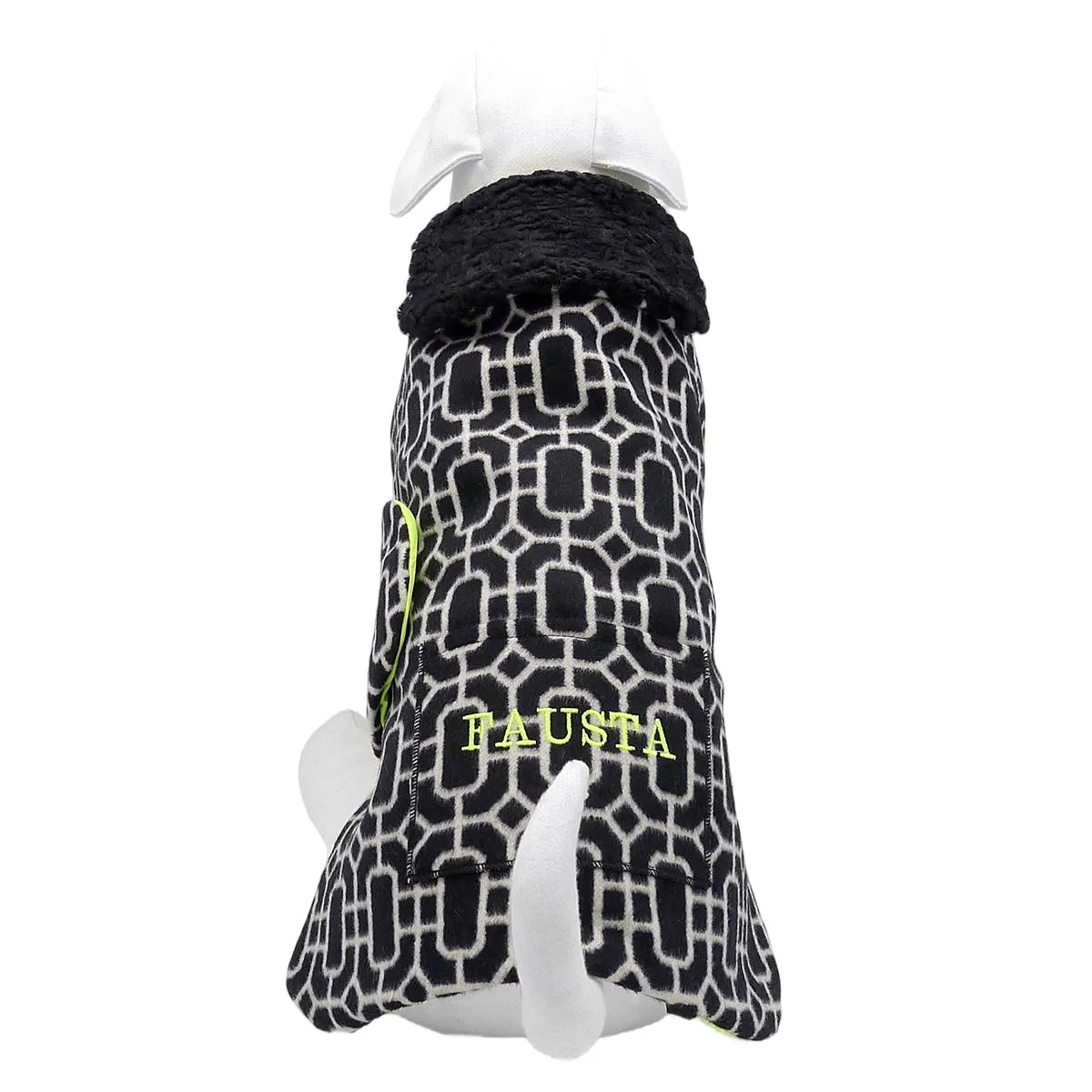 Personalized Bespoke Reversible Dog Coat/Raincoat Black Cashmere Maze