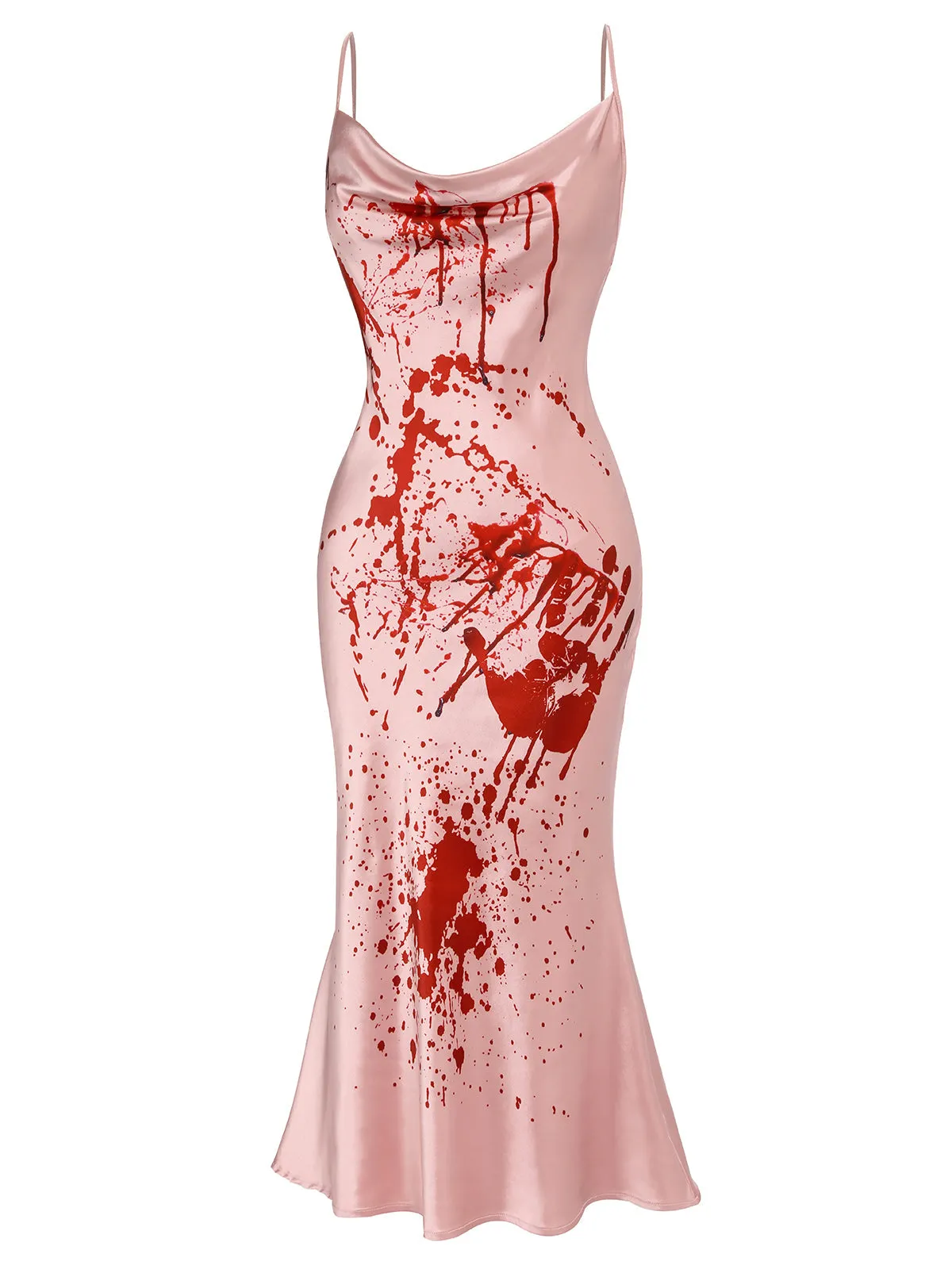 Pink 1930s Halloween Blood Fishtail Dress