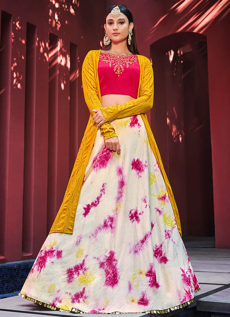 Pink And White Sequence Embroidery Jacket Style Lehenga Choli