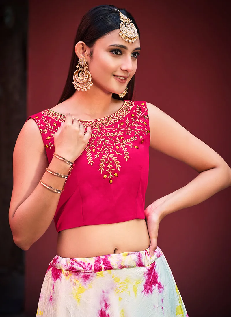 Pink And White Sequence Embroidery Jacket Style Lehenga Choli