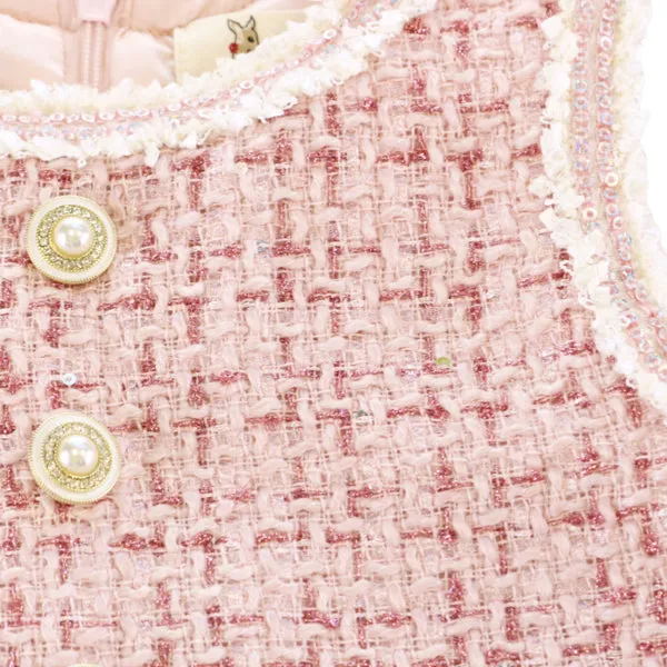 Pink Sequin Trim Tweed Dress