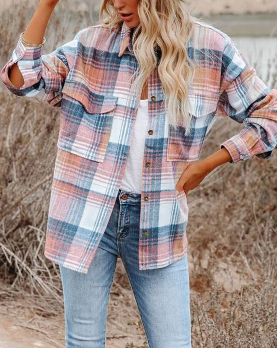 Plaid Flap Pockets Shacket