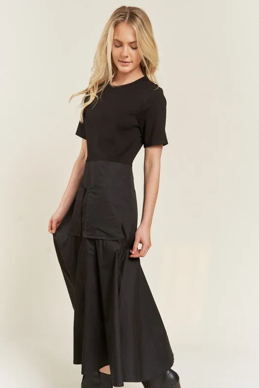 Plus Front Pocket Mixed Media Midi Dress