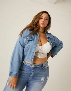 Plus Size Elastic Hem Denim Jacket