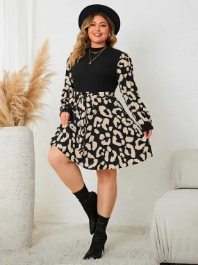 Plus Size Splicing Long Sleeve Resort Dress