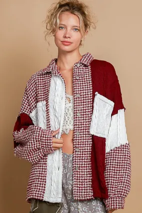 POL Houndstooth Panel Shacket in Red Multi