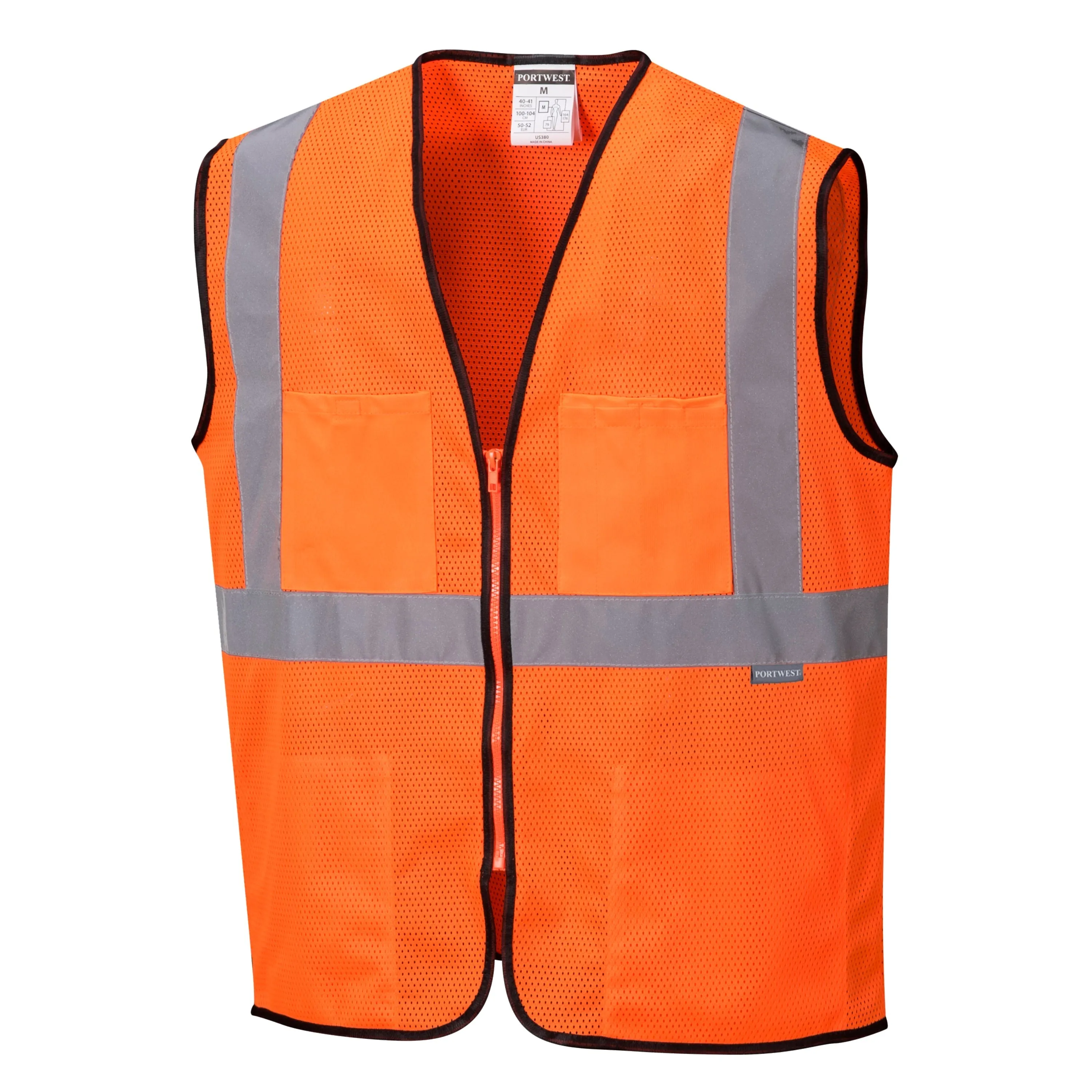 PORTWEST® High Visibility Mesh Safety Vest - Zipper Closure- ANSI Class 2 - US380