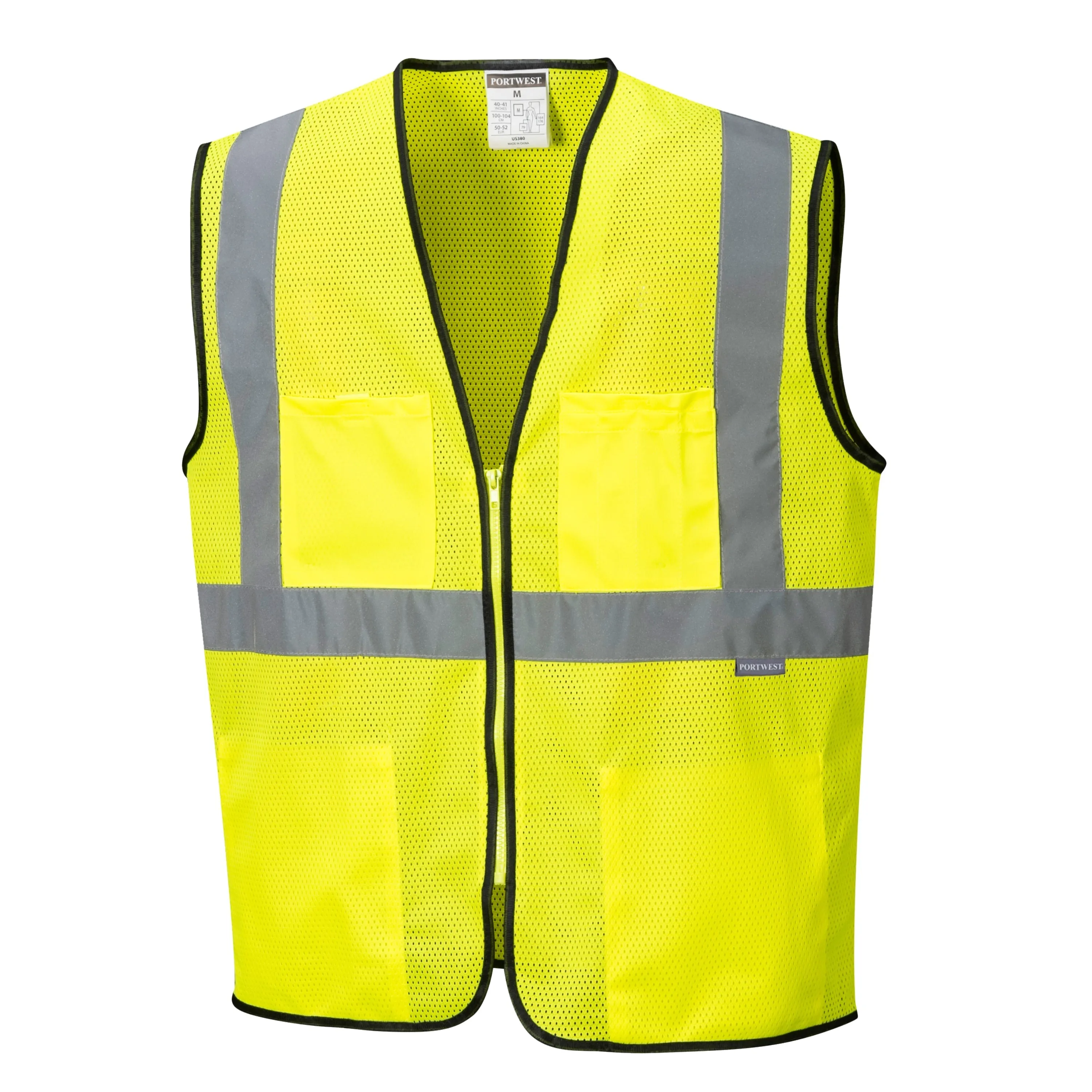 PORTWEST® High Visibility Mesh Safety Vest - Zipper Closure- ANSI Class 2 - US380