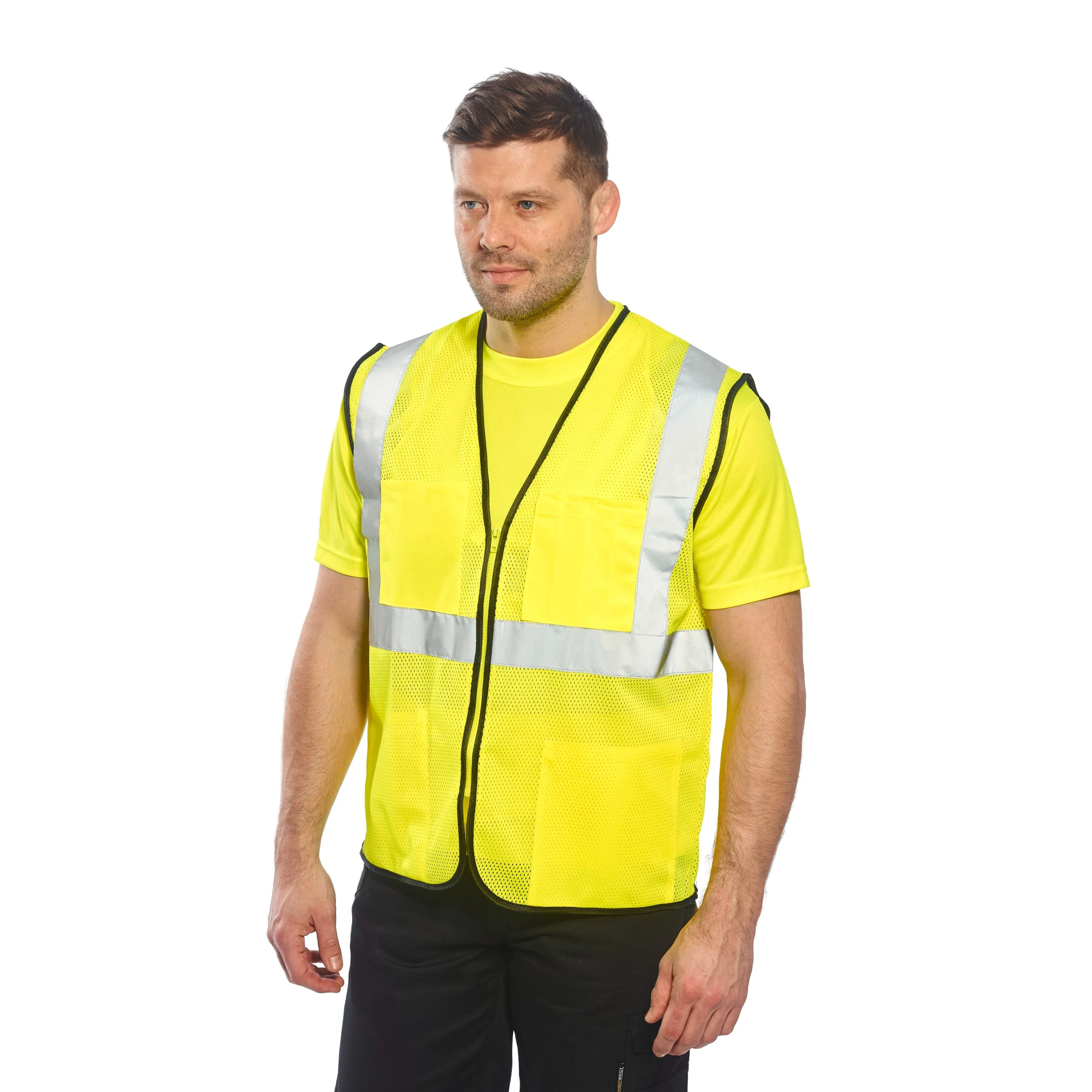 PORTWEST® High Visibility Mesh Safety Vest - Zipper Closure- ANSI Class 2 - US380