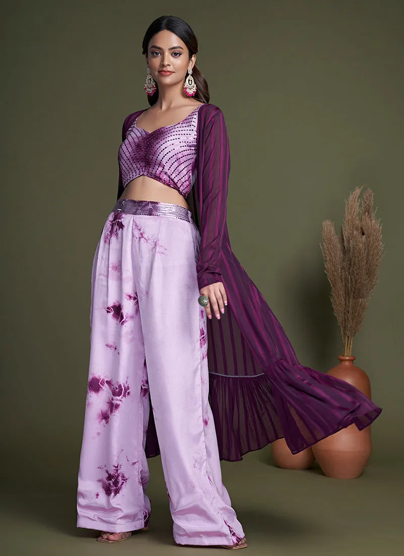 Purple Tie-dye Printed Cape Style Co-Ord Palazzo Set