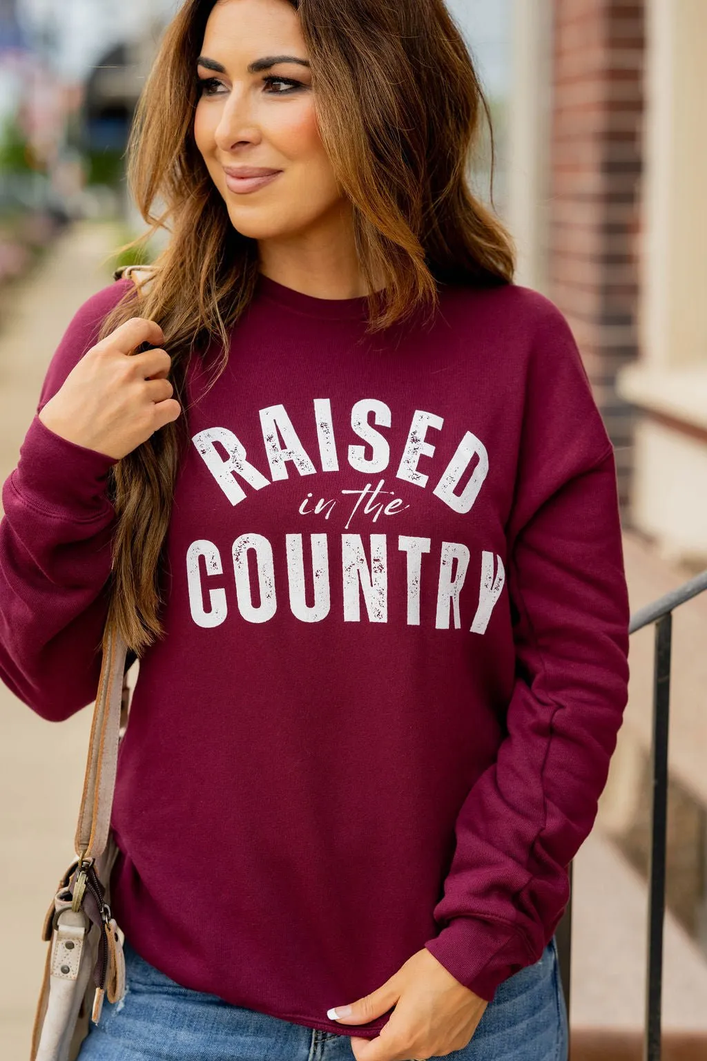 Raised In The Country Cursive Graphic Crewneck