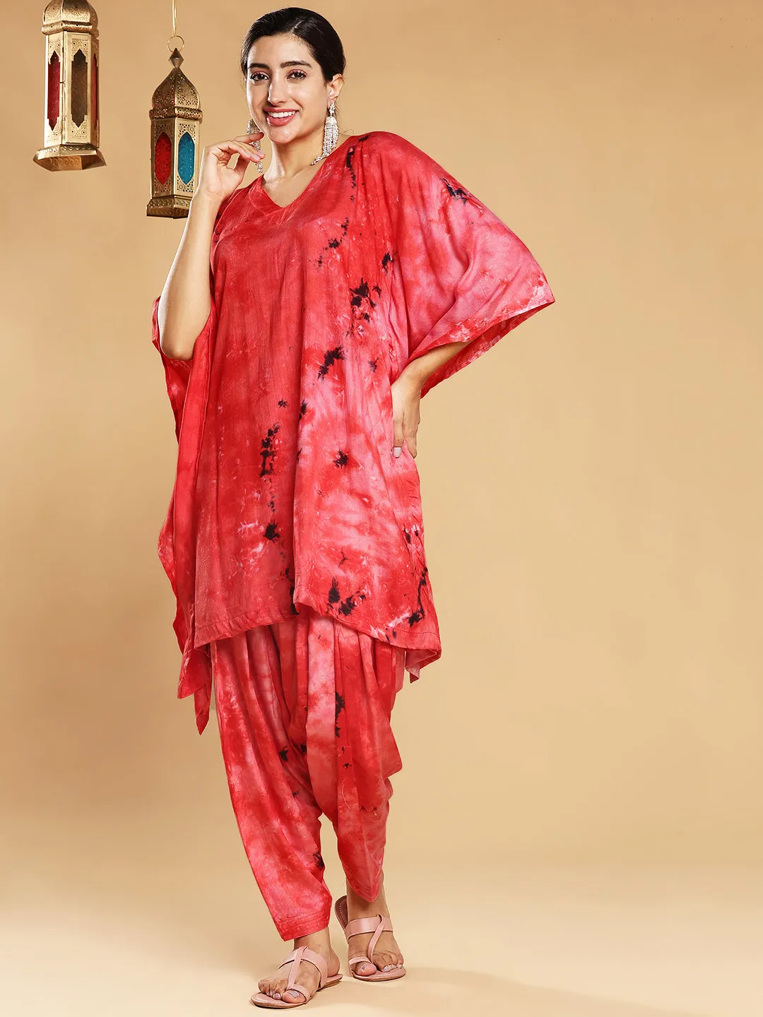 Red Rayon TieDyeKurta - CrimsonCrush