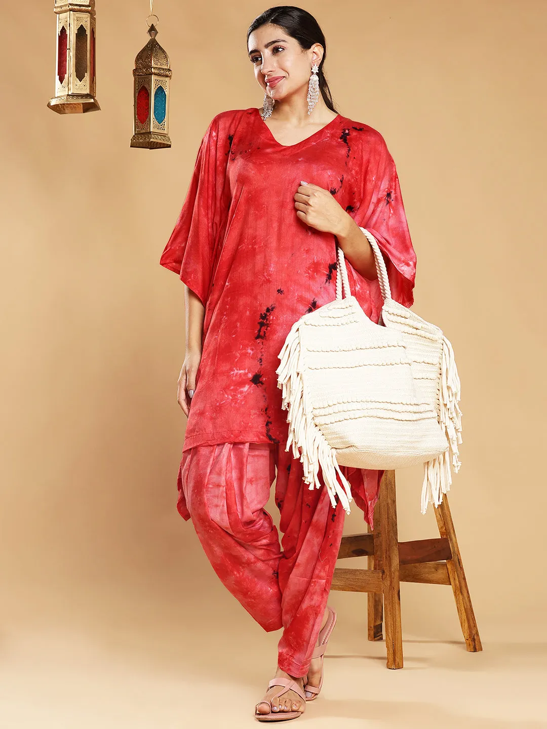 Red Rayon TieDyeKurta - CrimsonCrush