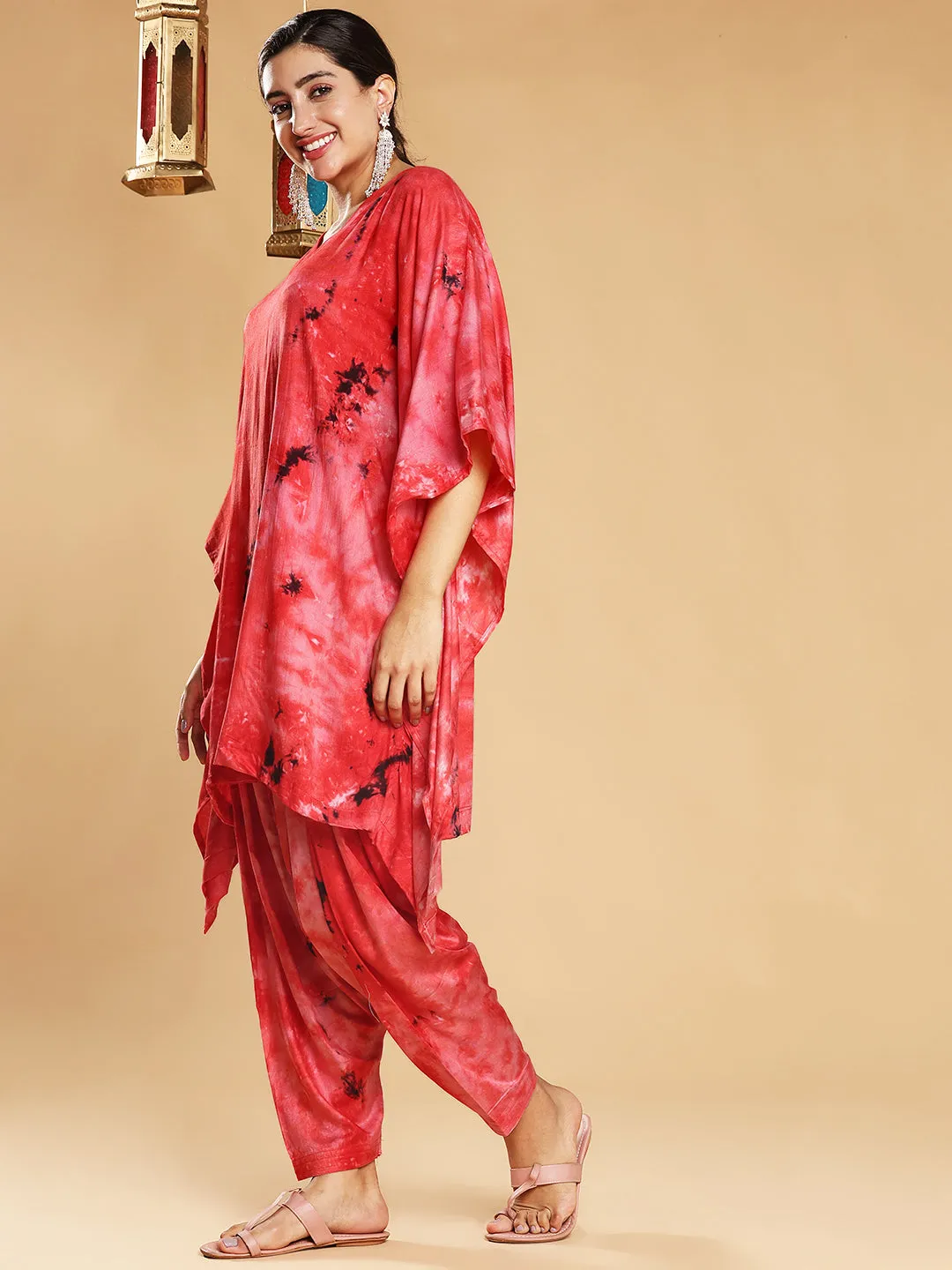 Red Rayon TieDyeKurta - CrimsonCrush