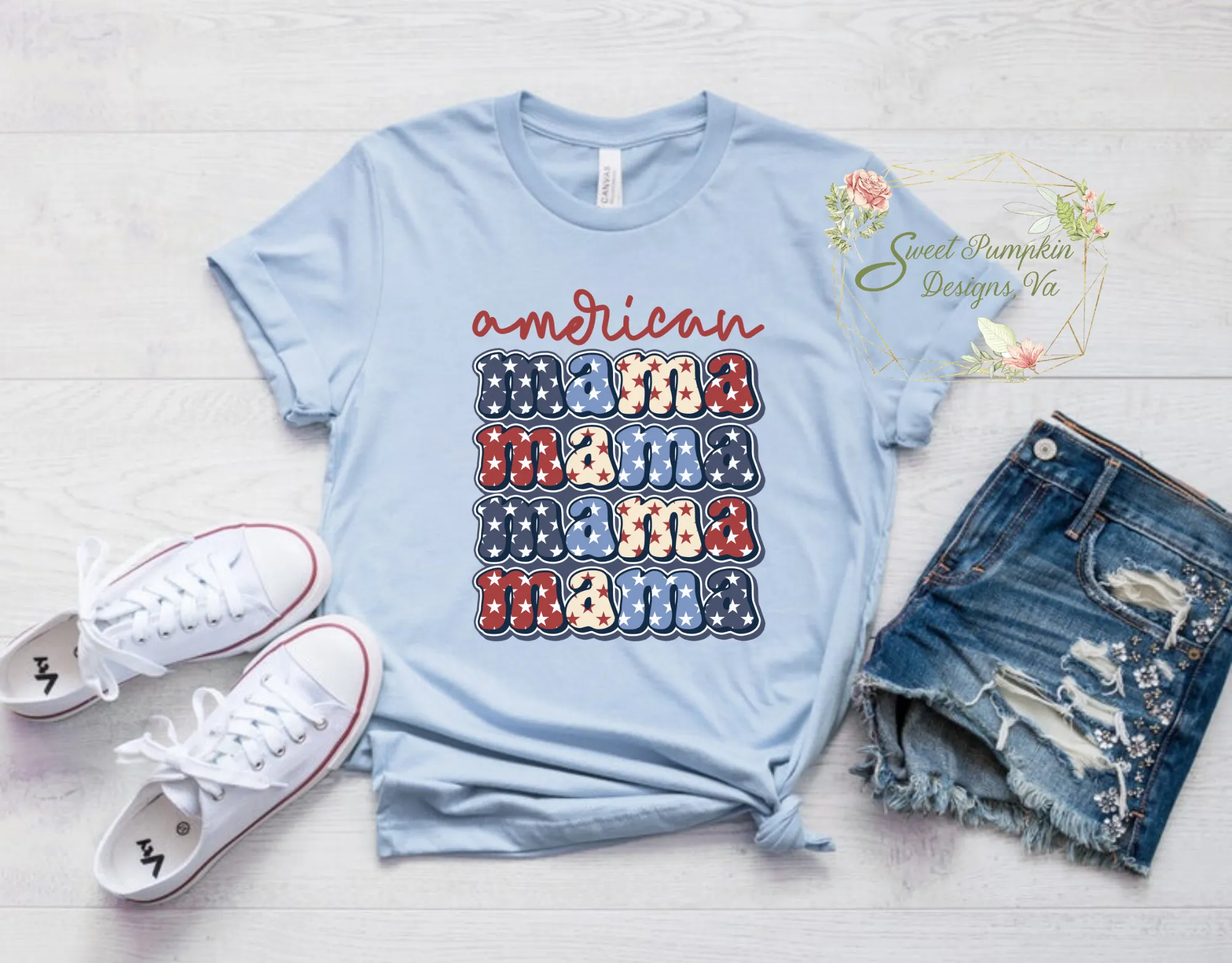 Retro Patriotic "American Mama" T-Shirt - Perfect for Summer, Memorial Day or 4th of July