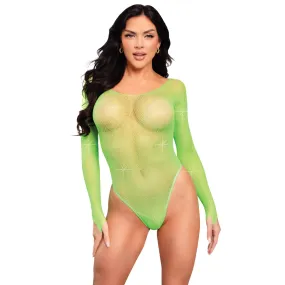 Rhinestone Snap Crotch Bodysuit - One Size - Neon  Green