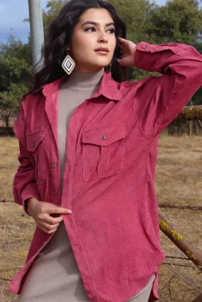 Rosy Haze Corduroy Button-Down Shacket - Rose