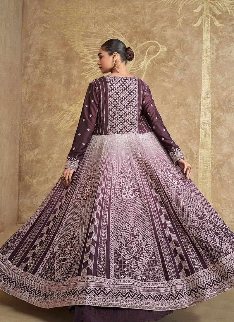 Royal Purple Embroidery Festive Jacket Style Lehenga